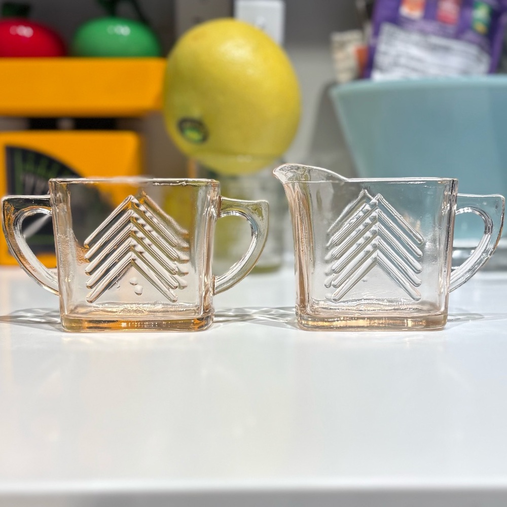 Hazel Atlas Pink Sugar Bowl and Creamer Set